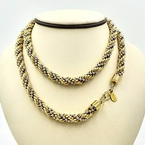 LANVIN PARIS NECKLACE Two Tone 31" 6mm Braided Strand 1980's